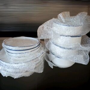 Mainstays 12-Piece Blue Rim Stoneware Dinnerware Set Serves 4 New
